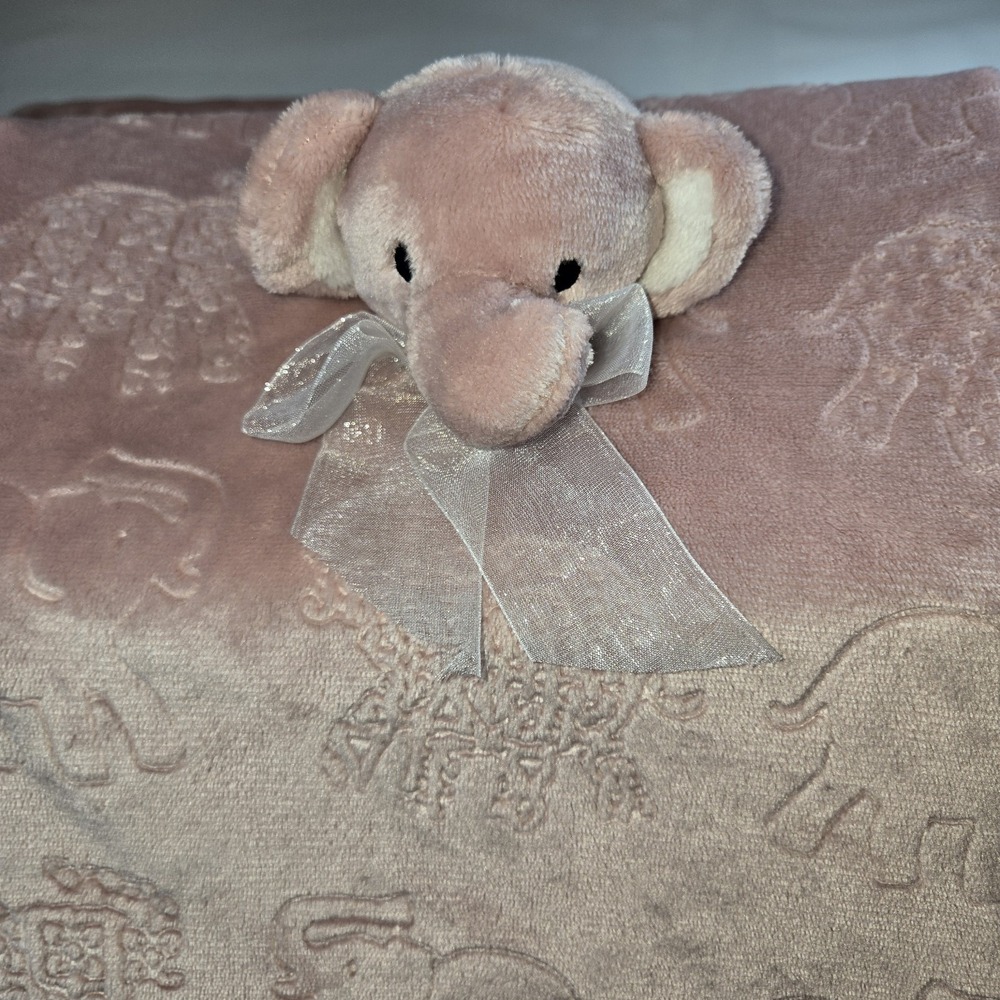 Pink Elephant Plush Lovey Security Blanket w/ Ribbon Bow 0+ Months